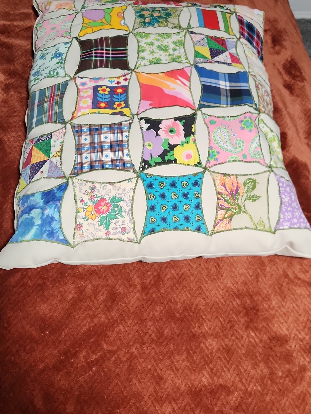 Vintage Cathedral Window  Patchwork Floral Standard Size Pillow- Multicolor